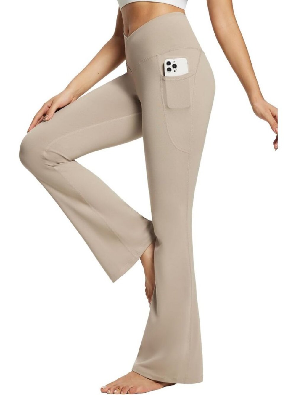 High-Waist V Crossover Flare Leggings with Pockets for Yoga & Fitness